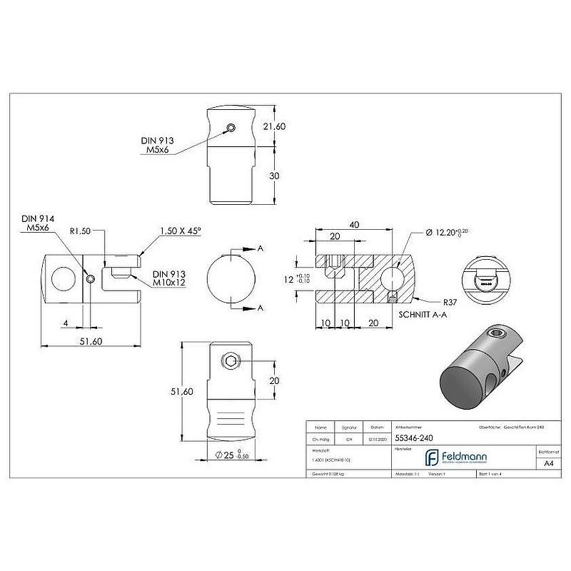 Plate holder with 12.2 mm hole, AISI304