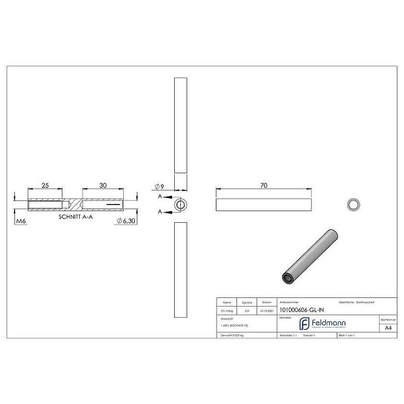 Threaded terminal for rope 6mm, AISI304