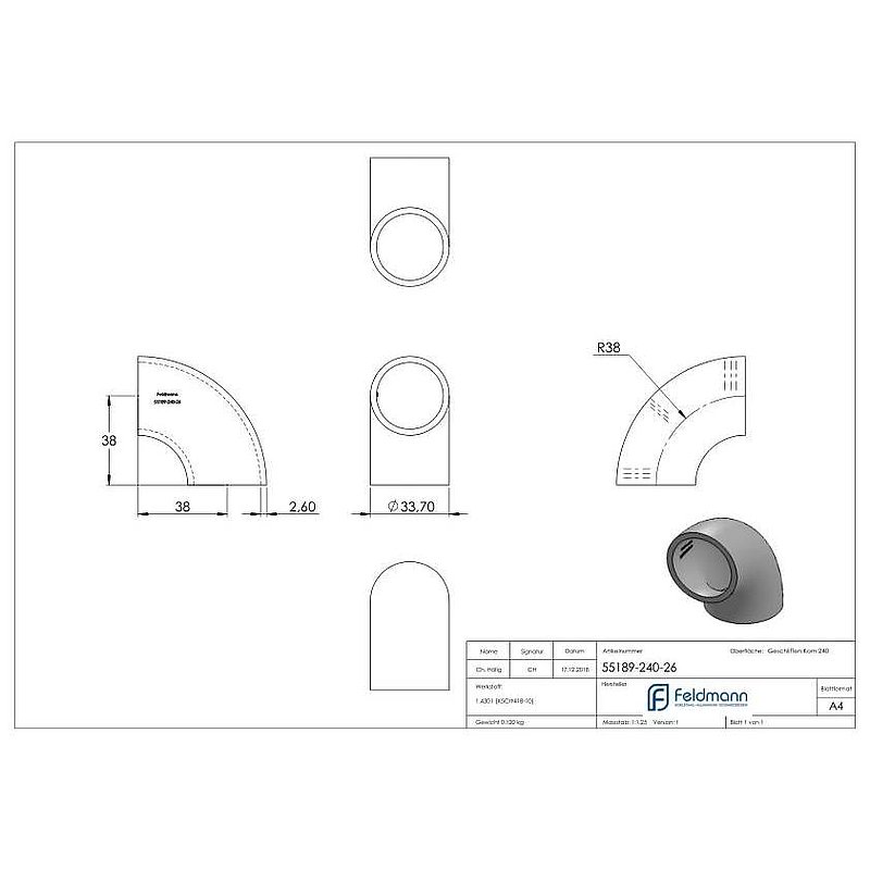 Coude à souder 90°, 33,7x2,6mm, V2A