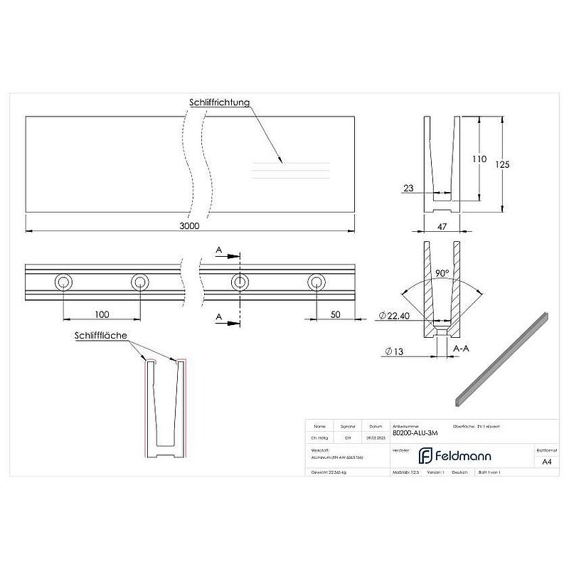 Alu-Profil ELEGANZA STRONG aufgesetzte Montage, L: 3000mm