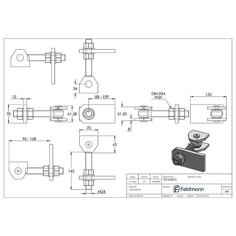 Gond à souder M24, acier électrozingué