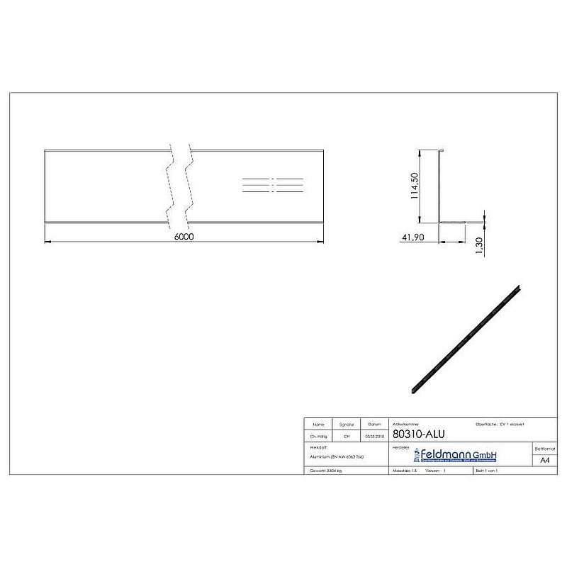 Abdeckung für Alu-Profil 80300-ALU, L: 6000mm