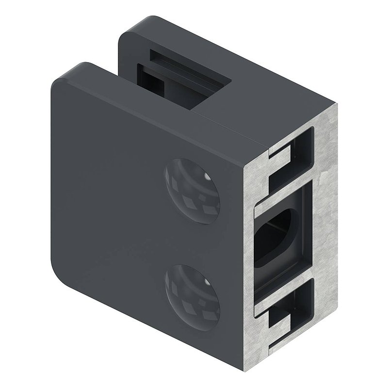Glass clamp Mod. 31, 45x45x26mm, connection: flat, zinc, powder coatet RAL 7016 matt