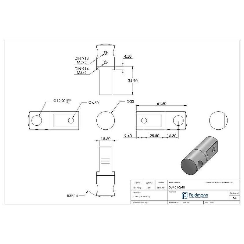 Support de lisse transversale (à monter entre deux fers plats) avec perçage Ø 12,2mm, V2A