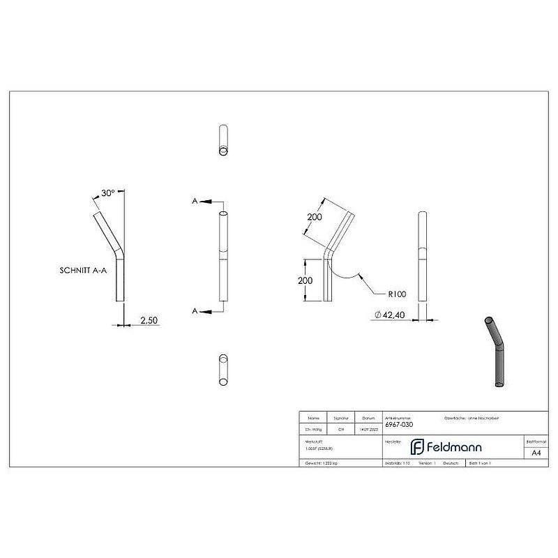 Welding arc, steel, 30°, 42,4x2,5mm