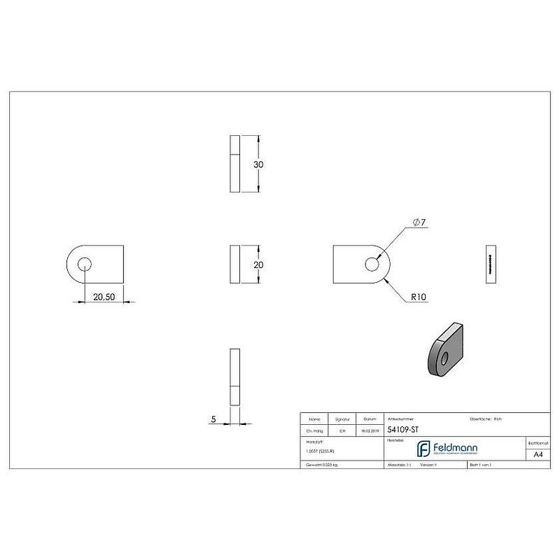 Anschweißlasche 30x20x5mm