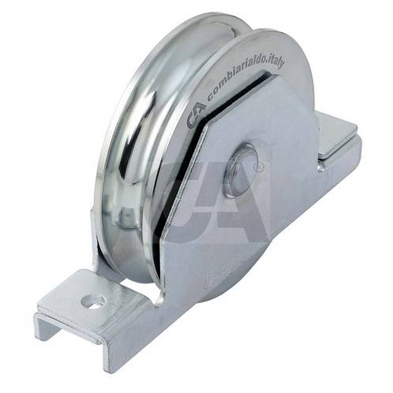 Schiebetorrolle mit Rundrille, Ø 120mm, für Schiene Ø 20mm, 2 Kugellager, verzinkt