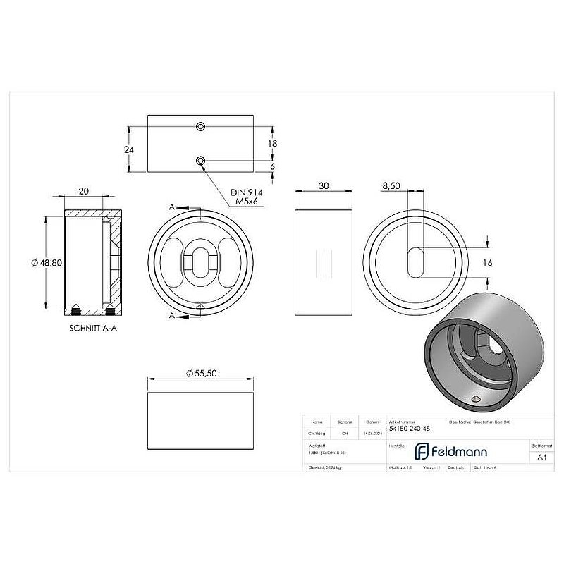 Wandbefestigung für Rohr 48,3mm, V2A