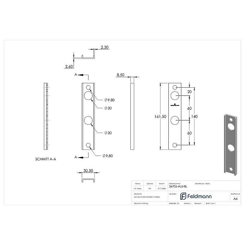 Adapter für Gittertorschlösser GTS2, für Rundrohre Ø 33 - 60mm, blank