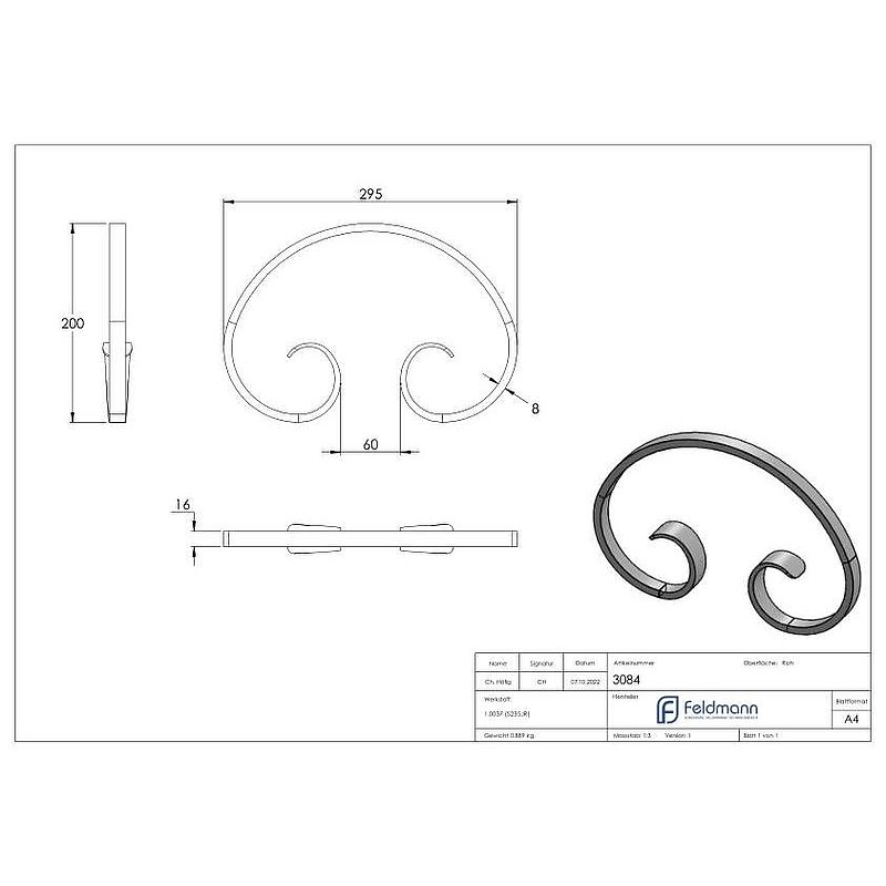 C-volute 16x8mm, 200x295mm