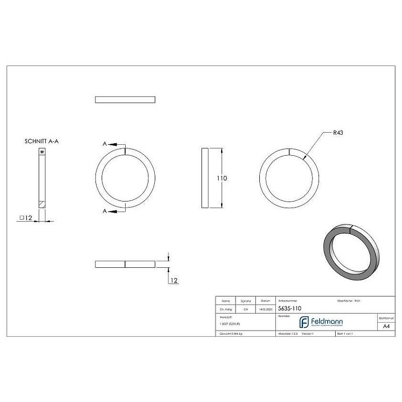 Ring 12x12mm, outer Ø 110mm