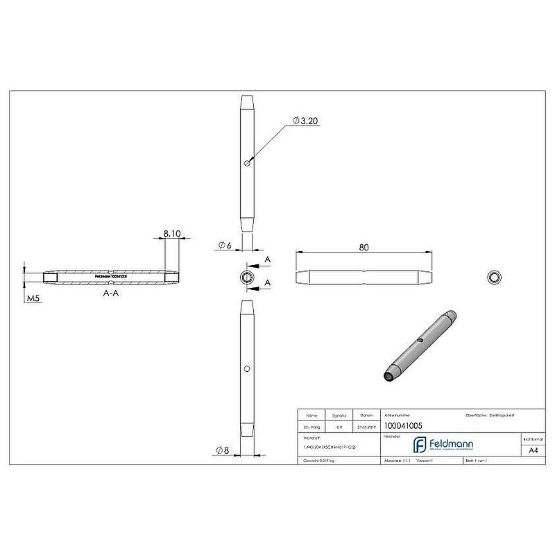 Wantenspanner mit Links- und Rechtsgewinde M5, V4A