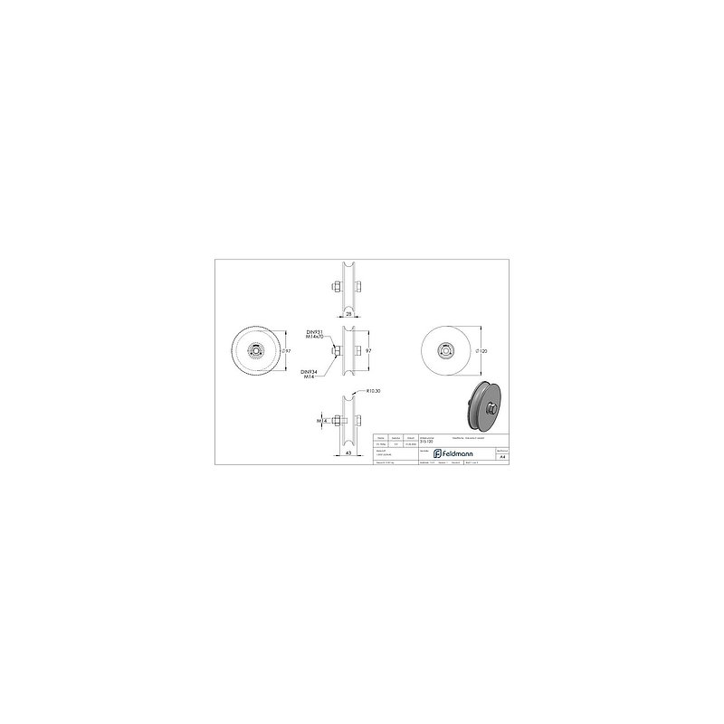 Schiebetorrolle mit Rundrille, Ø 120mm, für Schiene Ø 20mm, 2 Kugellager, verzinkt