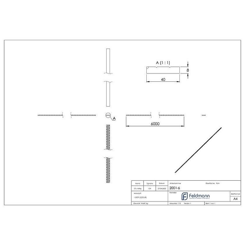 Flacheisen S235JR, 40x8mm, L: 6000mm