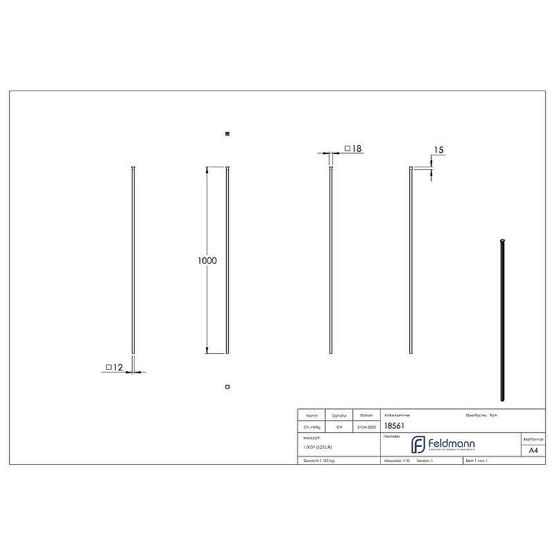 Zaunstab 12x12mm, H: 1000mm, Kopf gestaucht