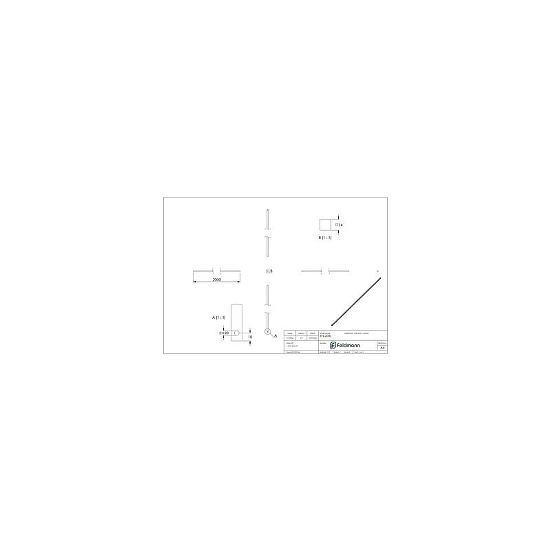 Tortreibriegelstange 14x14mm, L: 2000mm, verzinkt