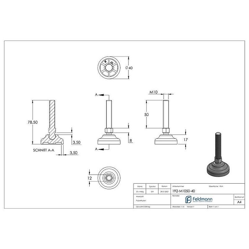 Heavy-duty machine foot M10x50