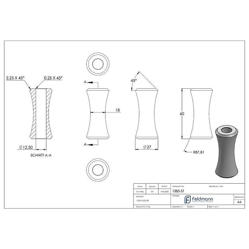 Decorative sleeve 60x27mm, perforation 12.5mm