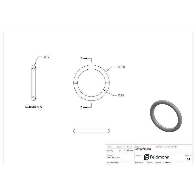 Ring aus Ø 12mm, Außen-Ø 108mm, V2A