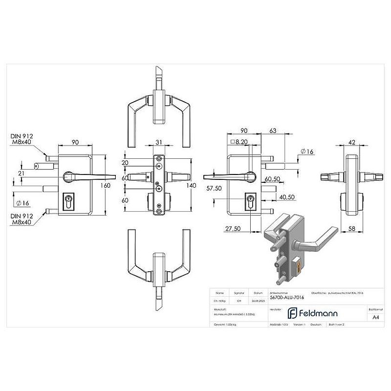 Gittertorschloss GTS 2 für Rohrstärke 40-60mm, Gehäuse RAL 7016