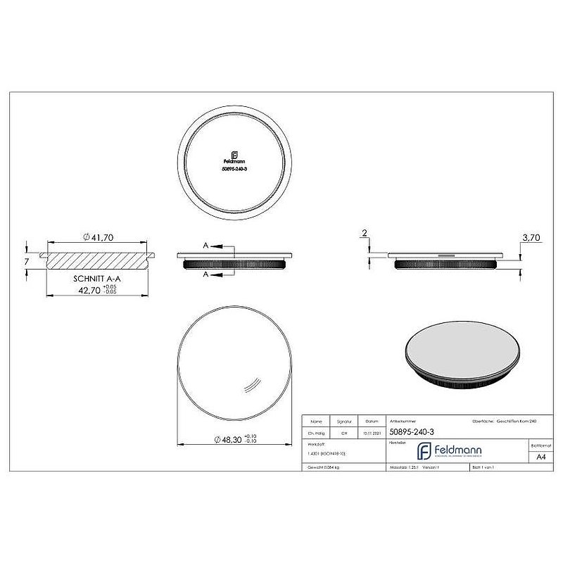 Bouchon pour extrémité de tube, pour tube 48,3x3,0mm, V2A