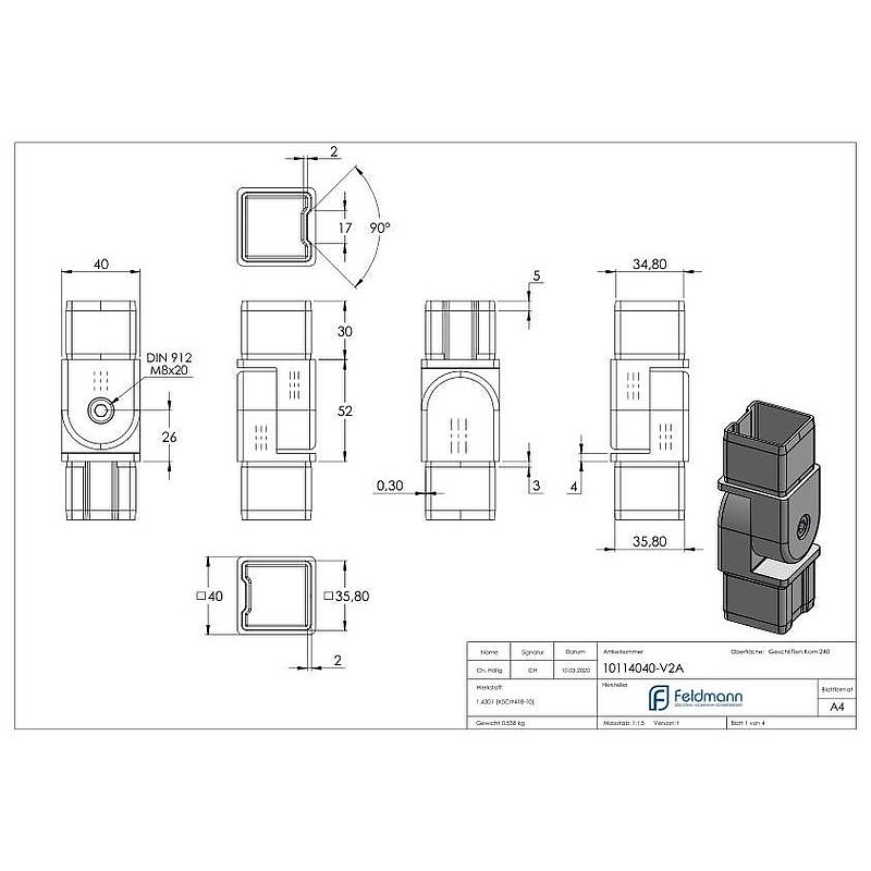 Verbindungsgelenk für Rohr 40x40x2,00mm