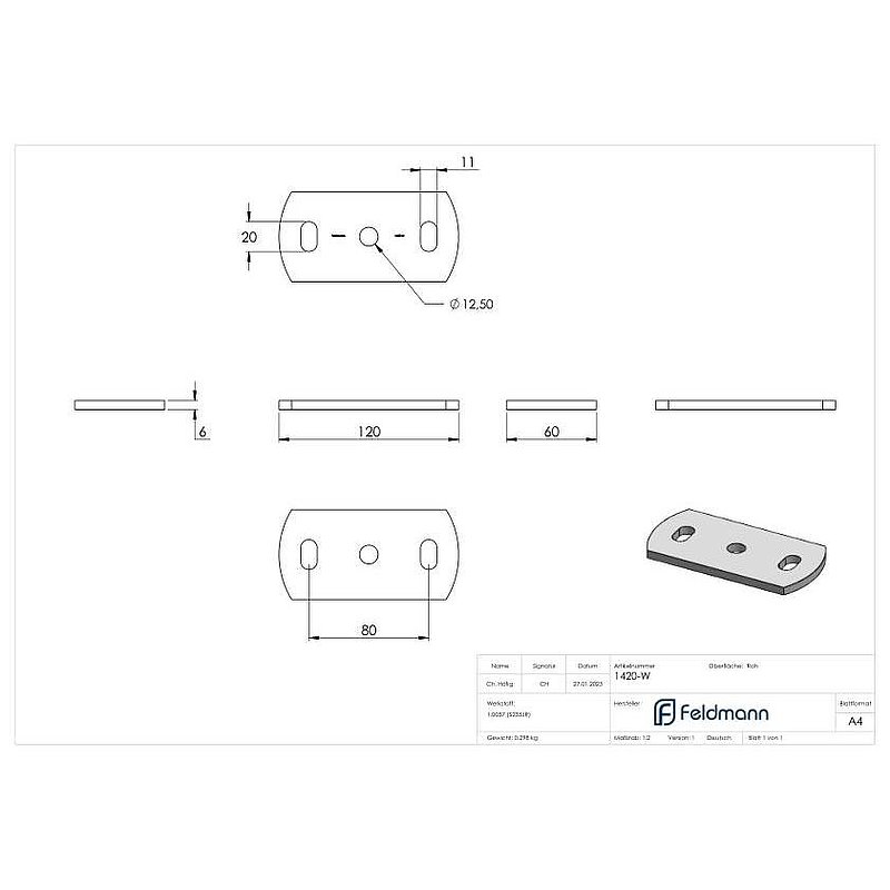 Plaque d'ancrage 120x60x6mm