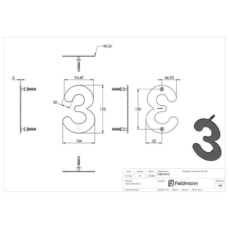 Numéro de maison 3 - "petit", V2A