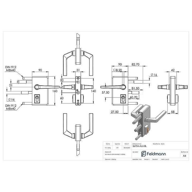 Gittertorschloss GTS 2 für Rohrstärke 60-80mm, Gehäuse blank