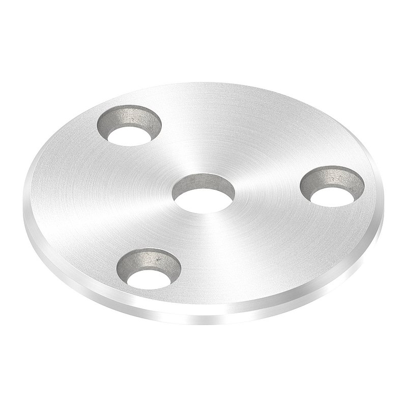 Ronde Ø 70 x 4mm, 3x Bohrung 8,5mm gesenkt, 1x Mittelbohrung 12,2mm, mit Rundschliff, V2A