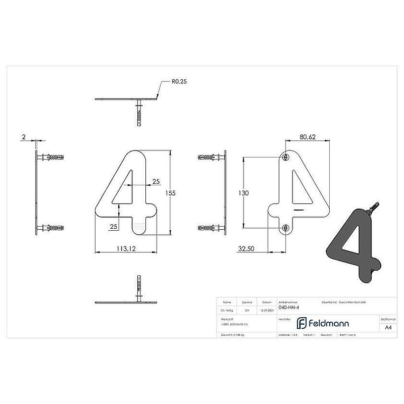 Numéro de maison 4 - "petit", V2A