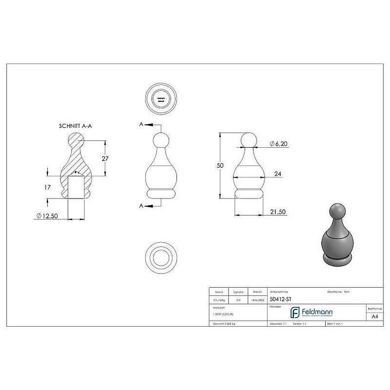 Decorative tip with bore Ø 12.5mm