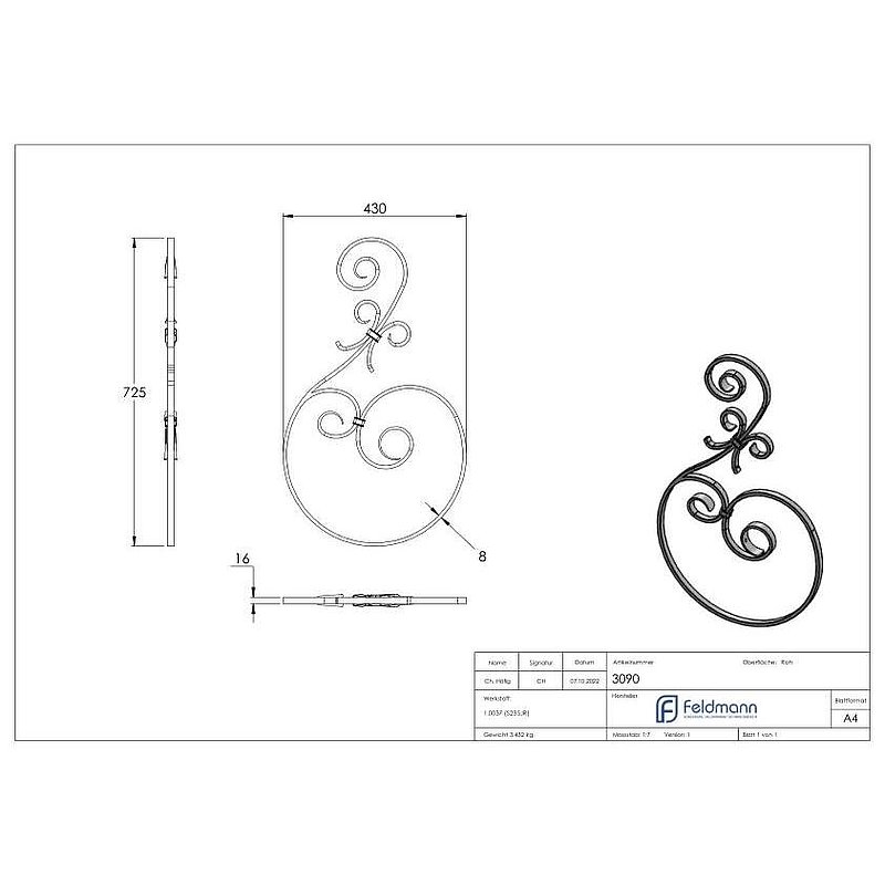Vordachelement 16x8mm, 725x430mm