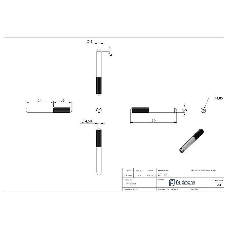 Connecting pin for running track with Ø 16mm