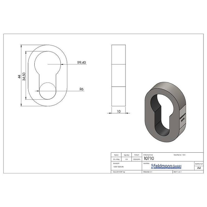 Sicherheitsrosette 28x44x10mm, zum Aufschweißen