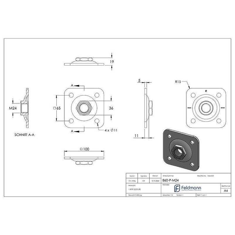 Adjustable wall plate for M24, galvanised