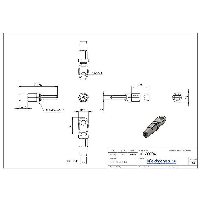 Augenterminal zur Selbstmontage für Seil Ø 4mm, V4A