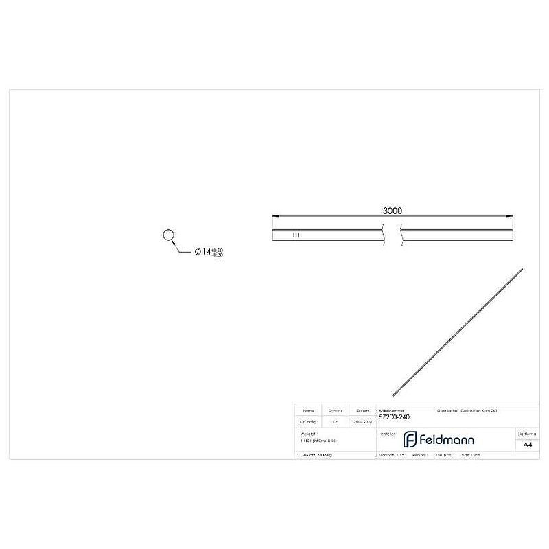 Rundmaterial, 14mm, L: 3000mm, V2A