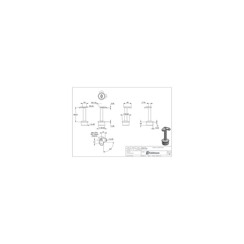 Rohrabschlussstopfen für Rohr 42,4x2,0mm, Handlaufanschlussplatte: 42,4mm, V2A