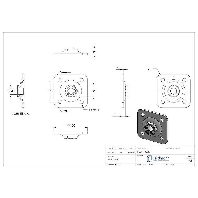 Adjustable wall plate for M20, galvanised