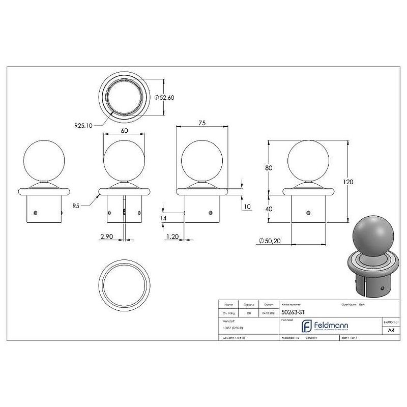 Bouchon décoratif pour tube Ø60,3mm