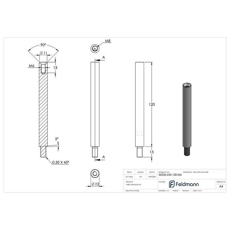 Stift Ø 12mm, L: 120mm, V2A