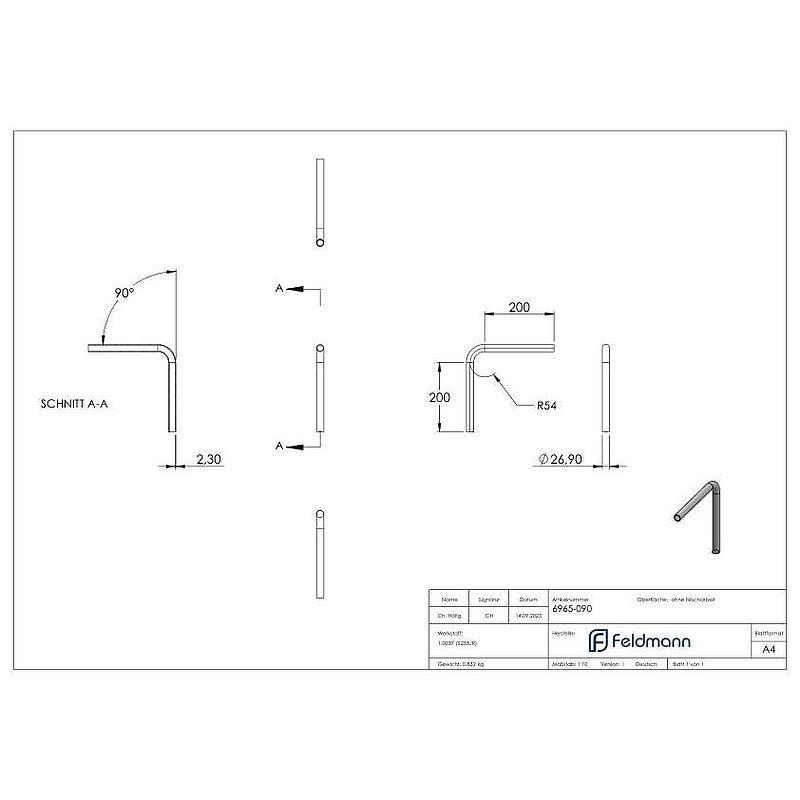 Welding arc, steel, 90°, 26,9x2,3mm