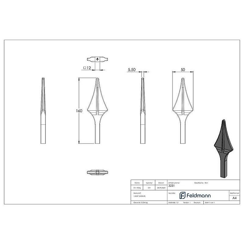fence tip with base 12x12mm, 180x60mm