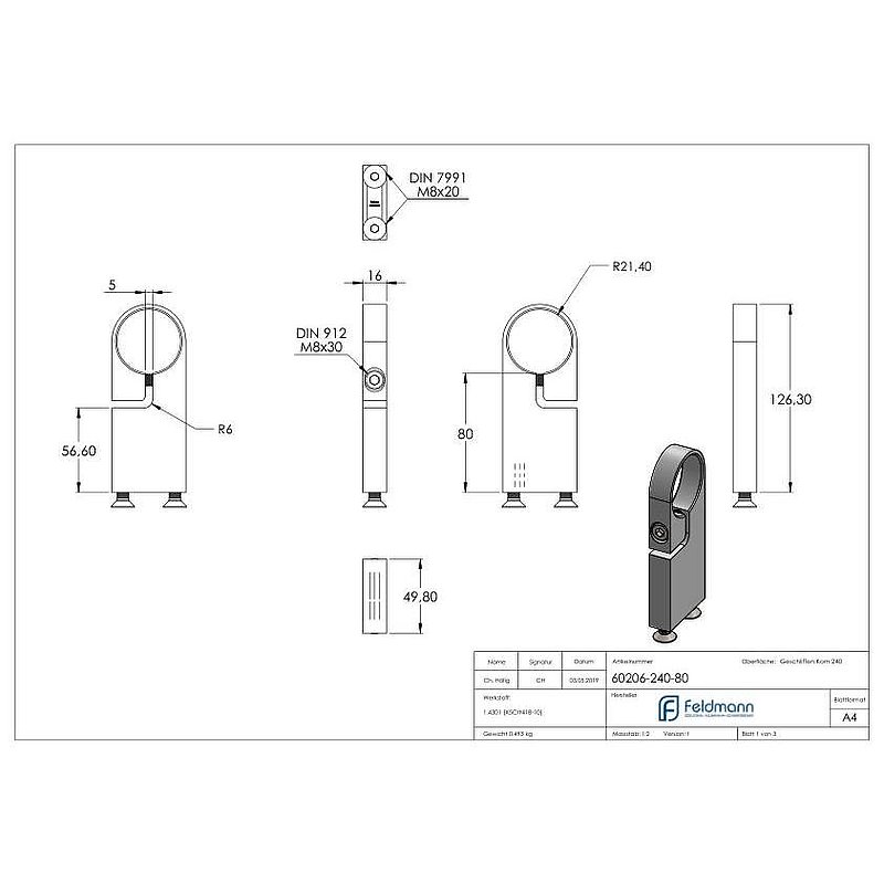 Clamping ring for tube 42.4 mm, AISI304