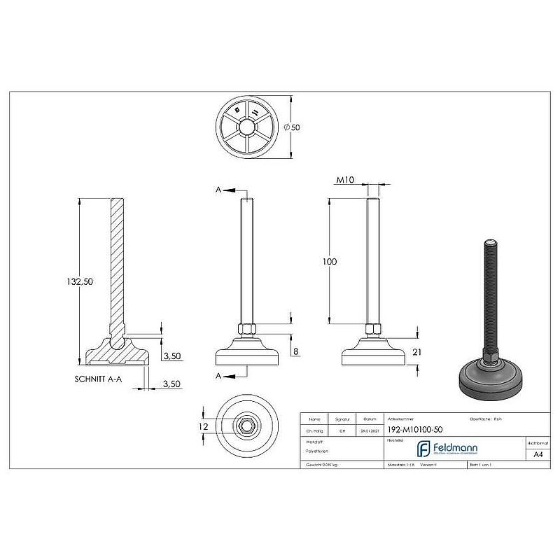 Heavy-duty machine foot M10x100