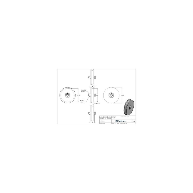 Schiebetorrolle mit Rundrille, Ø 160mm, für Schiene Ø 20mm, 2 Kugellager, verzinkt