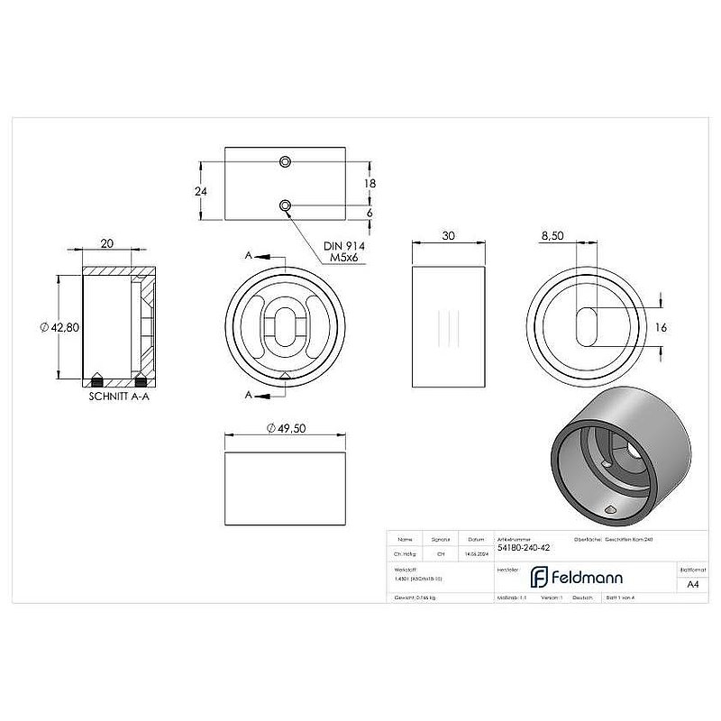 Wandbefestigung für Rohr 42,4mm, V2A