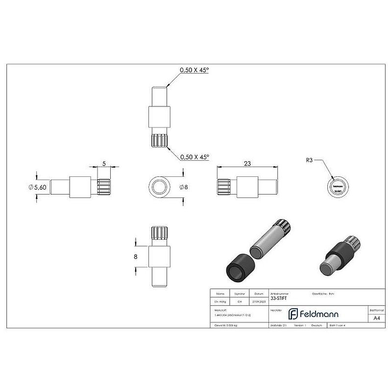 Sicherungsstift für Mod. 33, V4A