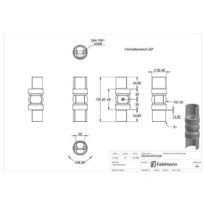 Gelenkverbinder für LED-Nutrohr 42,4mm, V2A
